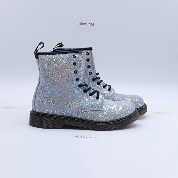 NEW Dr. Martens 1460 Metallic Lace Up Combat Boots Silver Suede - Picture 6 of 9